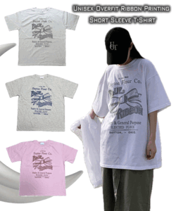 UNISEX/남녀공용 [3COLOR] 유니섹스 오버핏 리본 프린팅 반팔 티셔츠