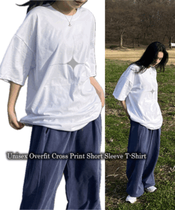 UNISEX/남녀공용 [5COLOR] 유니섹스 루즈핏 크로스 프린팅 반팔 티셔츠