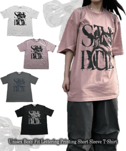 UNISEX/남녀공용 [4COLOR] 유니섹스 박시핏 스테이블 레터링 프린팅 반팔 티셔츠